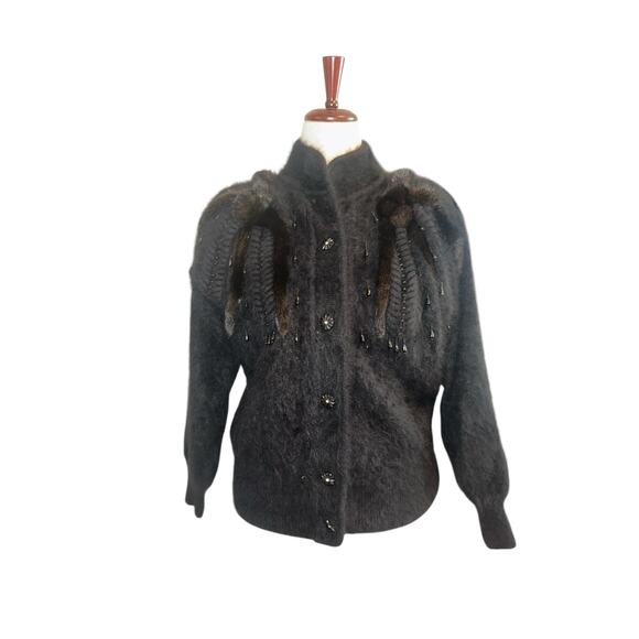 Vintage Christine Phillipe Angora Button-Up Jacket | Faux Fur | Braid Detail | M - Picture 1 of 13
